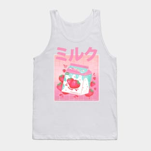 Retro 90s Japanese Kawaii Strawberry Milk Shake Carton Tank Top